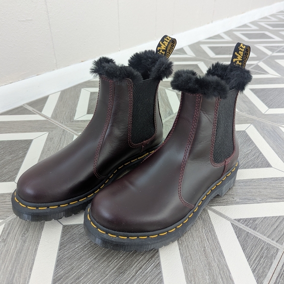 Dr. Martens Shoes - New! Doc Martens Leonore Faux Fur Lined Chelsea Boots Oxblood Color Size 6